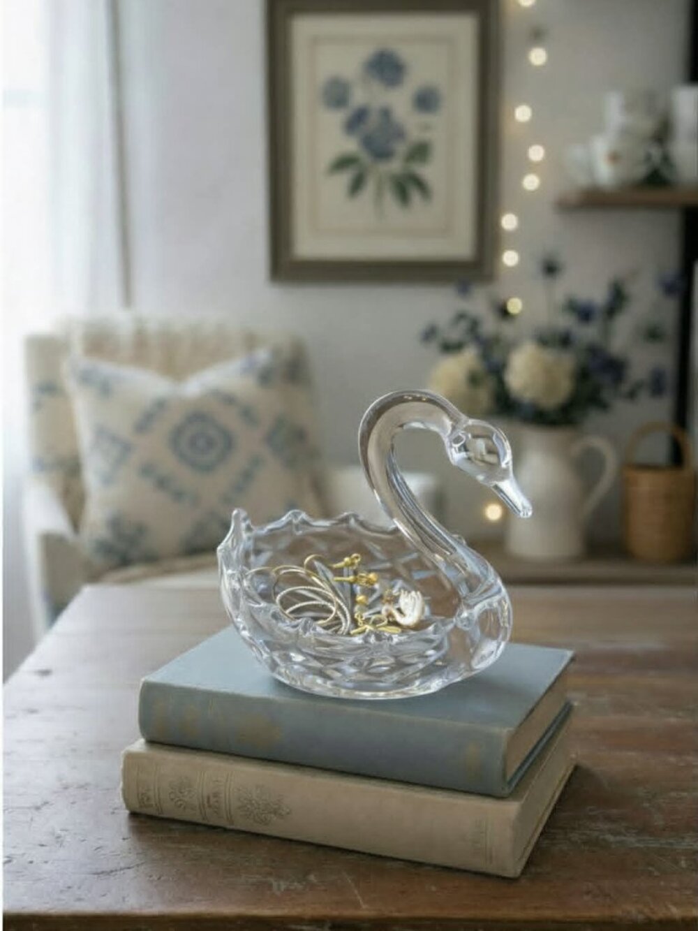 Vintage Bohemia Crystal Swan | Starburst Cut Trinket Dish